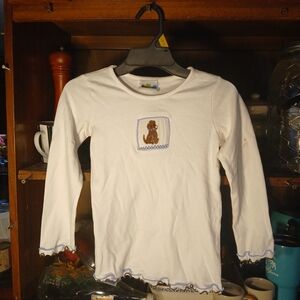 Kissy Fish Size 8 Girls Embroidered Dog White Shirt